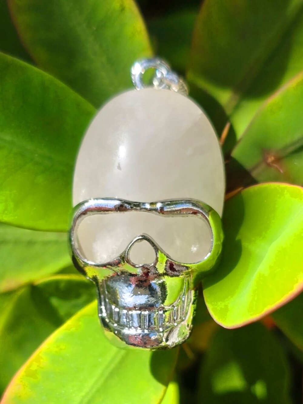 Hand Crafted ✦ Rose Quartz Stainless Steel Skull Pendant ✦ Gothic Pink Gemstone - Picture 6 of 7
